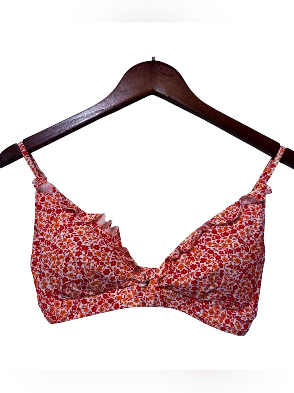 J. Crew Bikini Top Floral Ruffle Triangle Women’s Medium BD860 Bathing Suit Swim
